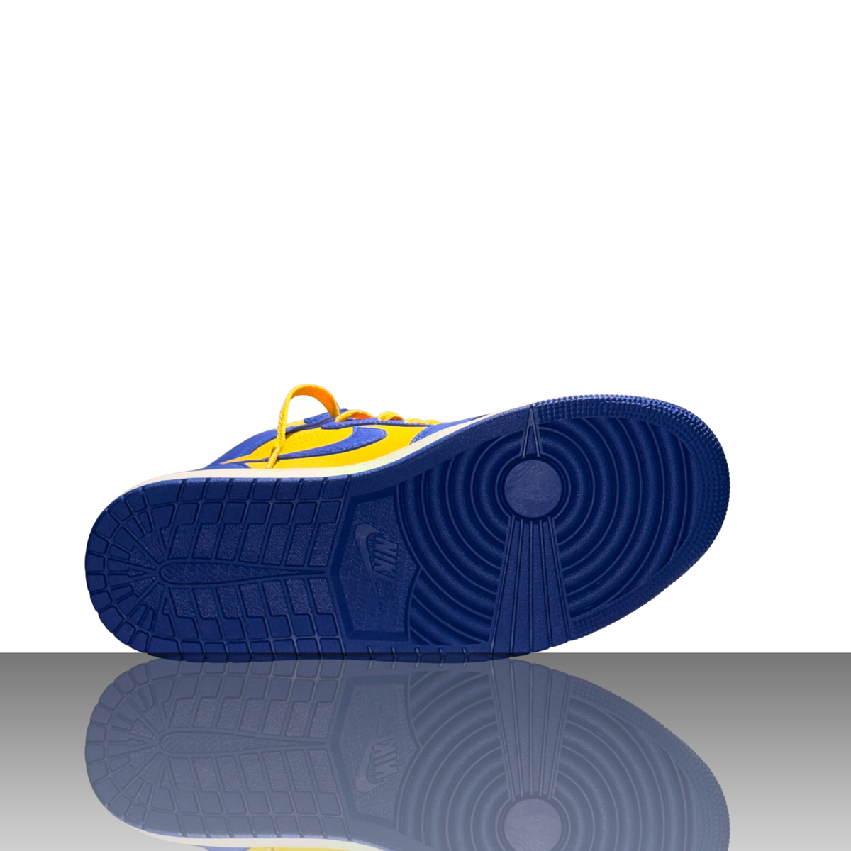 Nike Air Jordan 1 Retro High OG Reverse Laney Damen-Sneaker in Blau-Gelb – Detailansicht