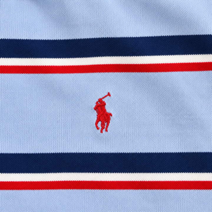 Vintage Polo Ralph Lauren Poloshirt Herren L | Grau gestreift | Rot Blau Creme | 90er Streetwear